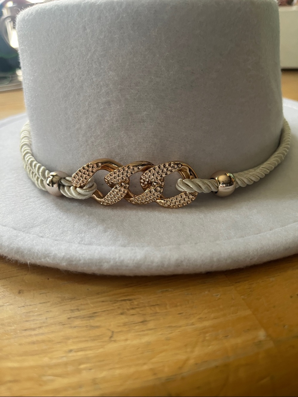 White Felt Dress Hat w/removable Gold Rope Decoration